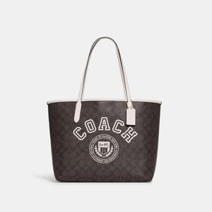 NWT Coach Outlet City Tote In Signature Canvas With Varsity Motif